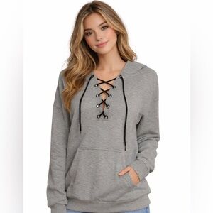 Move by Ardene Gray Lace Up Cozy Activewear Athletic Casual Sweatshirt Hoodie